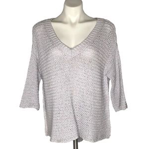 Free People Oversized Light Gray Short Sleeve Loose Knit V Neck Sweater